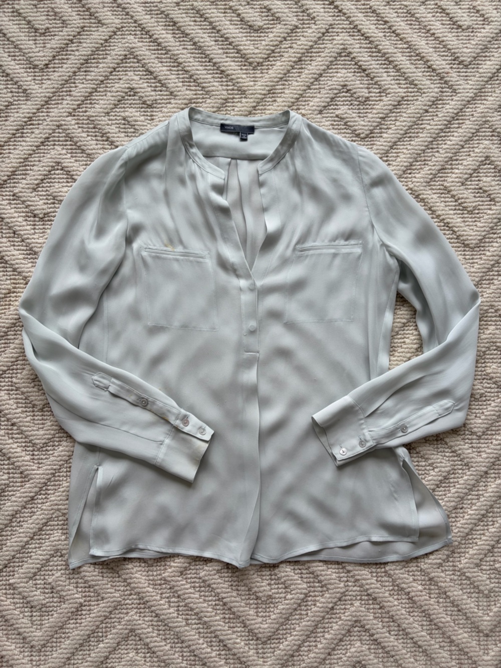 Vince Silk Notch-Neck Blouse in Pale Blue